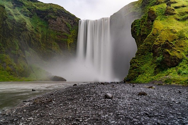 waterfall, cliff, river, falls, mist, splash, nature, scenery, water, moss, rock, basalt, iceland, waterfall, waterfall, waterfall, waterfall, waterfall, iceland