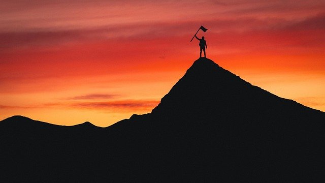 man, hiking, sunset, mountain, hill, sky, nature, clouds, landscape, flag, peace, success, ambition, ambition, ambition, ambition, ambition, ambition