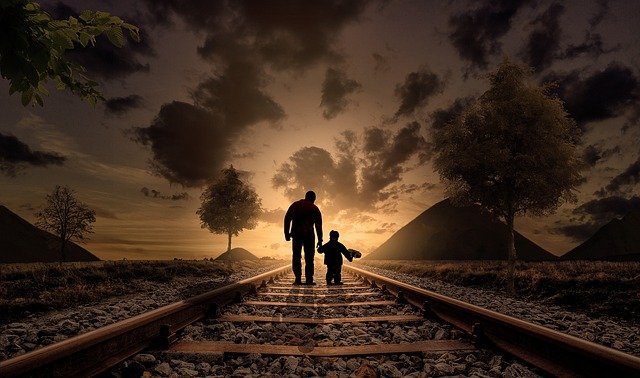 Week 14: Book of Joshua father and son, walking, railway, railroad, gravel, silhouettes, sunset, family, dusk, twilight, walking together, nature, parent, fatherhood, parenthood, love, child, joy, childhood, father, boy, kid, together, railroad tracks, adventure
